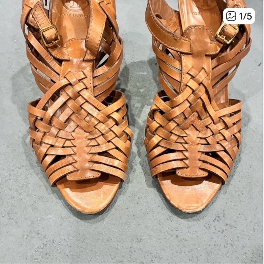 Tory Burch Woven Leather Sandals in Tan